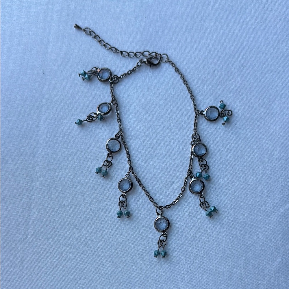 Silver and Blue crystal and bead anklet